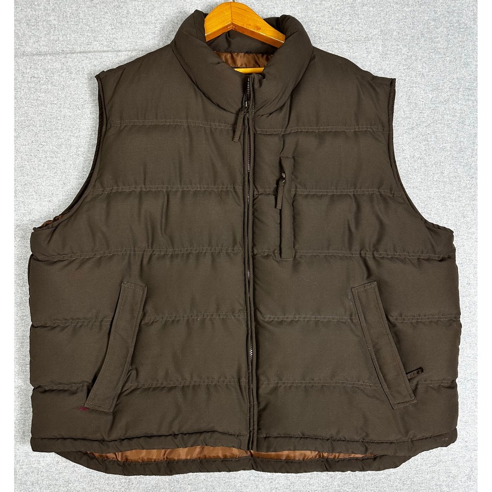 St. Johns Bay Puffer Vest Mens 3XL Brown Quilted Full Zip Sleeveless